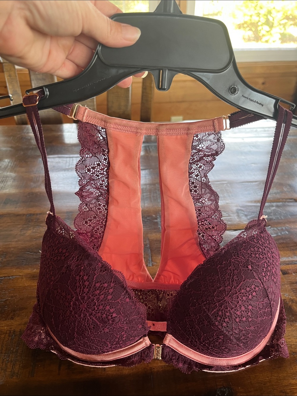 PINK Victoria's Secret Burgundy and Dusty Rose Lace Push-Up Bralette